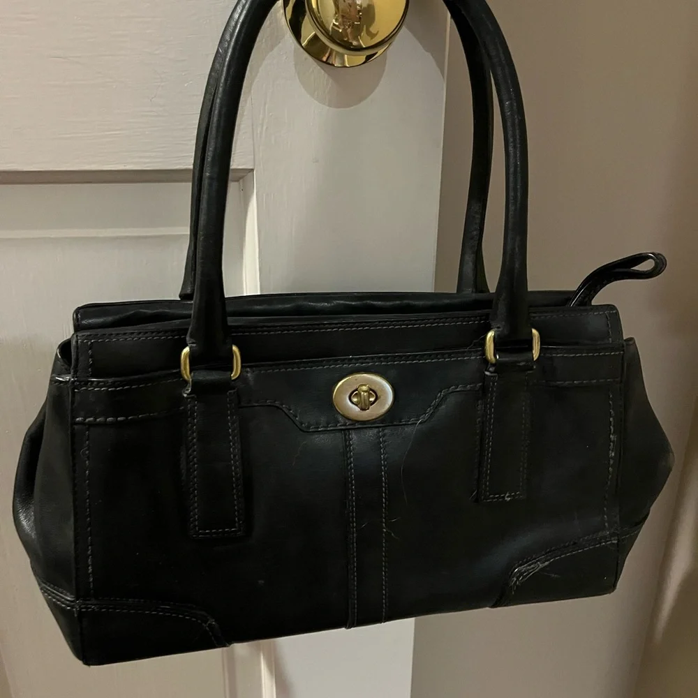 Coach Black Leather Shoulder Bag with Gold Hardware